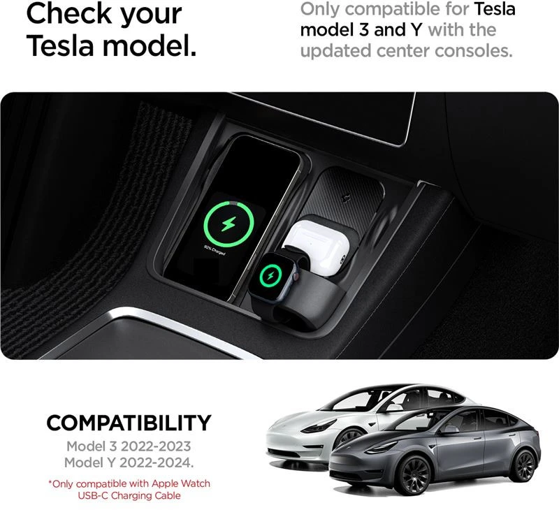 Spigen Tesla 3 viename belaidis įkrovimo stotelės laikiklis, juodas - Tesla Model Y/3