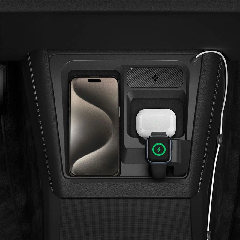 Spigen Tesla 3 viename belaidžio įkrovimo laikiklis, juodas - Tesla Model 3 2024