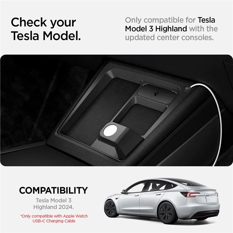 Spigen Tesla 3 viename belaidžio įkrovimo laikiklis, juodas - Tesla Model 3 2024