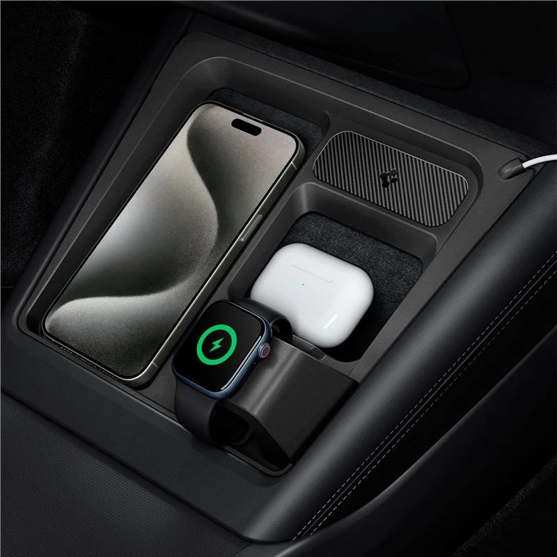 Spigen Tesla 3 viename belaidžio įkrovimo laikiklis, juodas - Tesla Model 3 2024