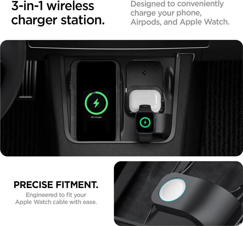Spigen Tesla 3 viename belaidis įkrovimo stotelės laikiklis, juodas - Tesla Model Y/3