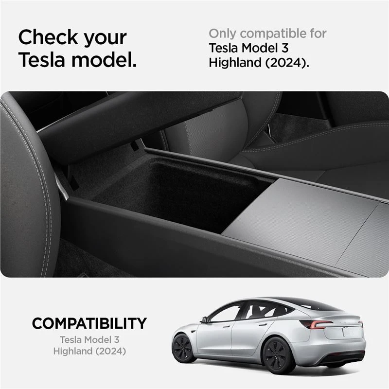 Spigen Tesla porankio konsolės organizatorius, juodas - Tesla Model 3 2024