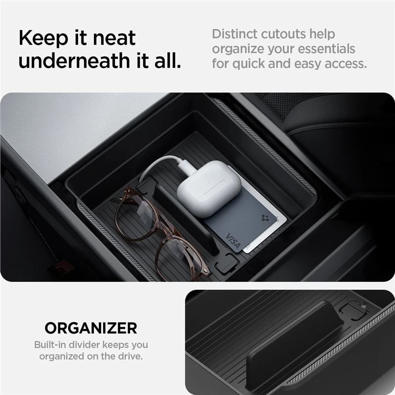 Spigen Tesla porankio konsolės organizatorius, juodas - Tesla Model 3 2024