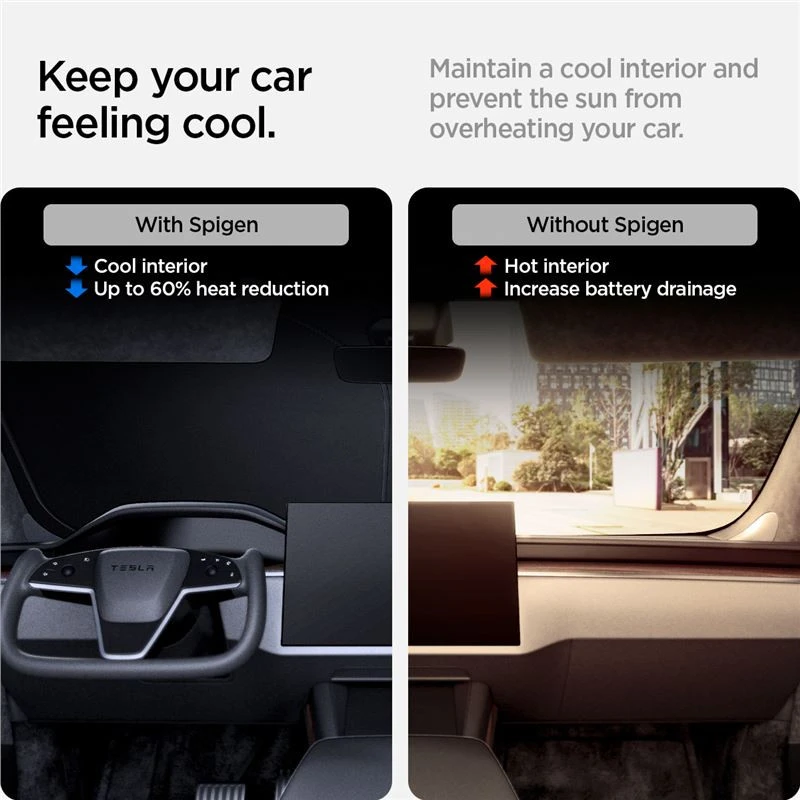 Spigen Tesla automobilio priekinio stiklo saulės skydelis, juodas - Tesla Model S