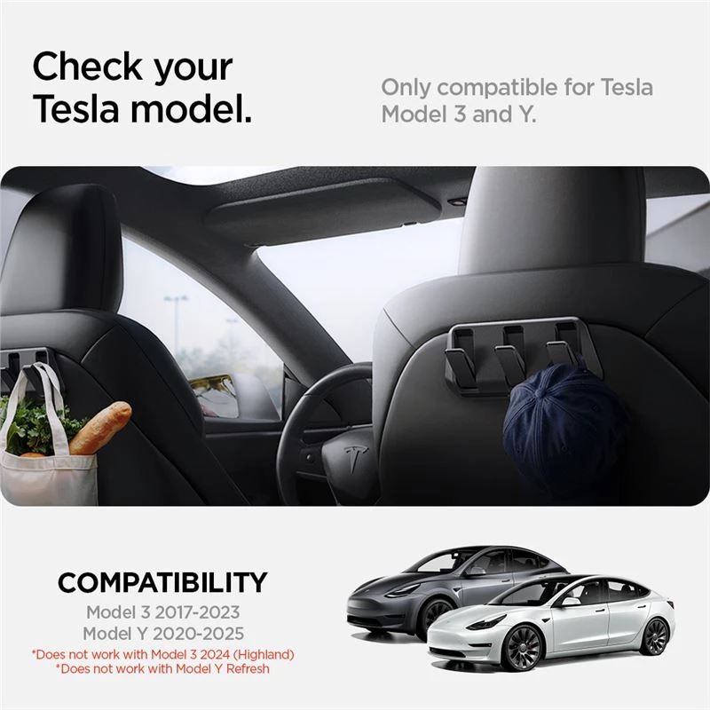 Spigen Tesla automobilio sėdynės kablys-laikiklis, juodas - Tesla Model Y/3