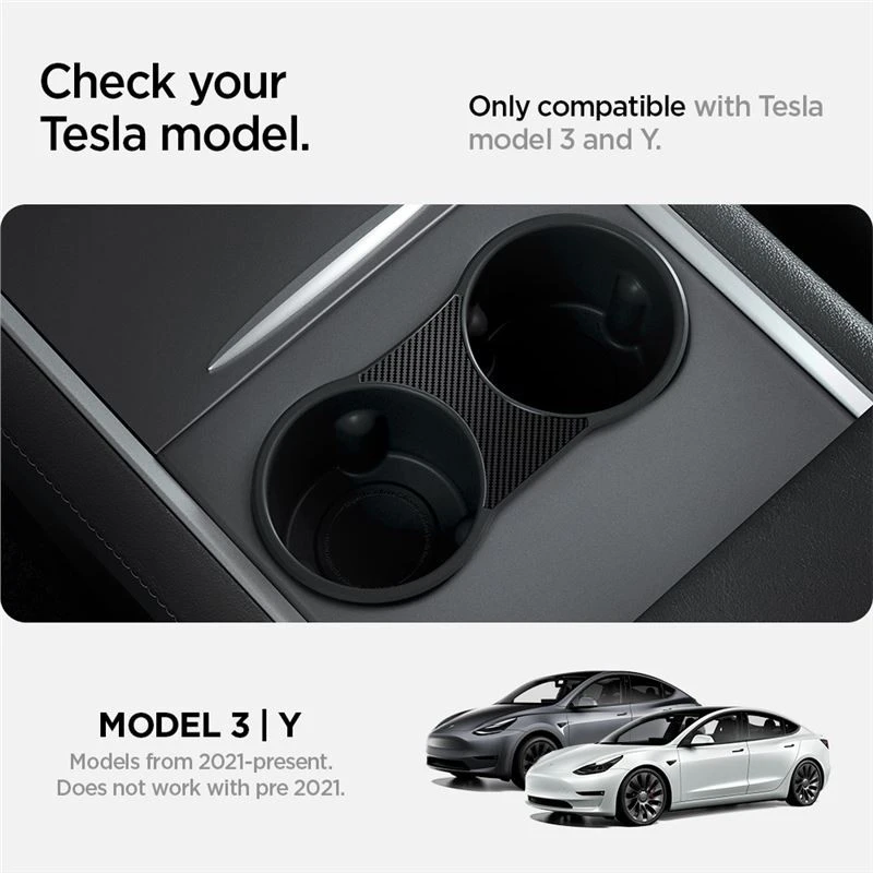 Spigen Tesla centrinės konsolės puodelio laikiklio įdėklas (2021/2022), juodas - Model Y/3