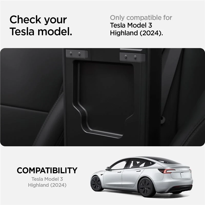 Spigen Tesla centrinės konsolės organizatorius — paslėpta daiktų dėžutė, juodas - Tesla Model 3 2024