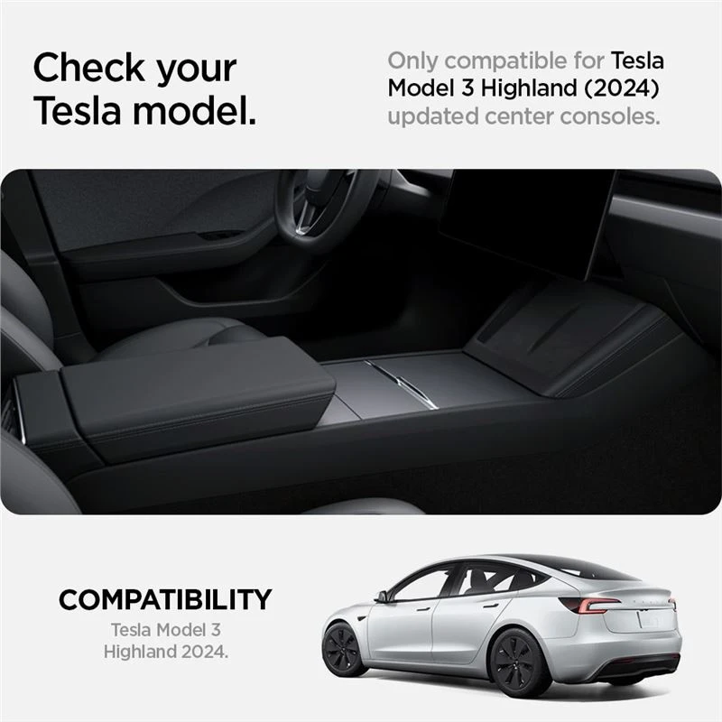 Spigen Tesla centrinės konsolės organizatorius (apatinis), juodas - Tesla Model 3 2024 m.