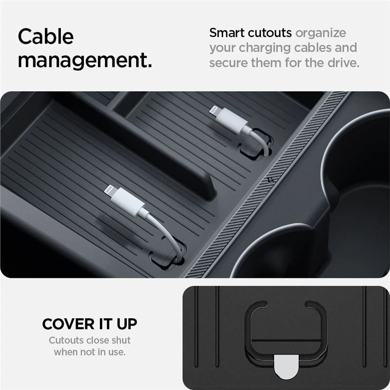 Spigen Tesla centrinės konsolės organizatorius (apatinis), juodas - Tesla Model 3 2024 m.