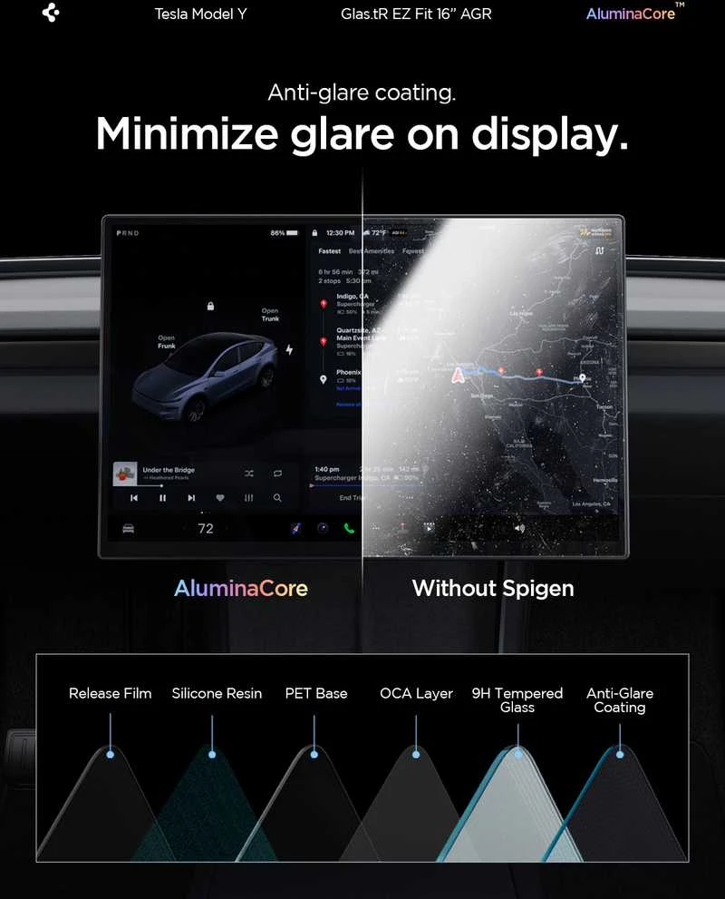 Ekrano apsauginis stiklas Spigen Tesla EZ Fit antirefleksinis matinis FC, juodas - Tesla Model Y L 2026