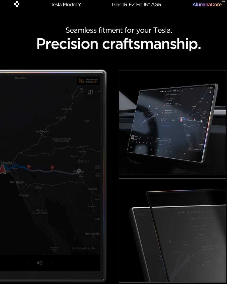 Ekrano apsauginis stiklas Spigen Tesla EZ Fit antirefleksinis matinis FC, juodas - Tesla Model Y L 2026
