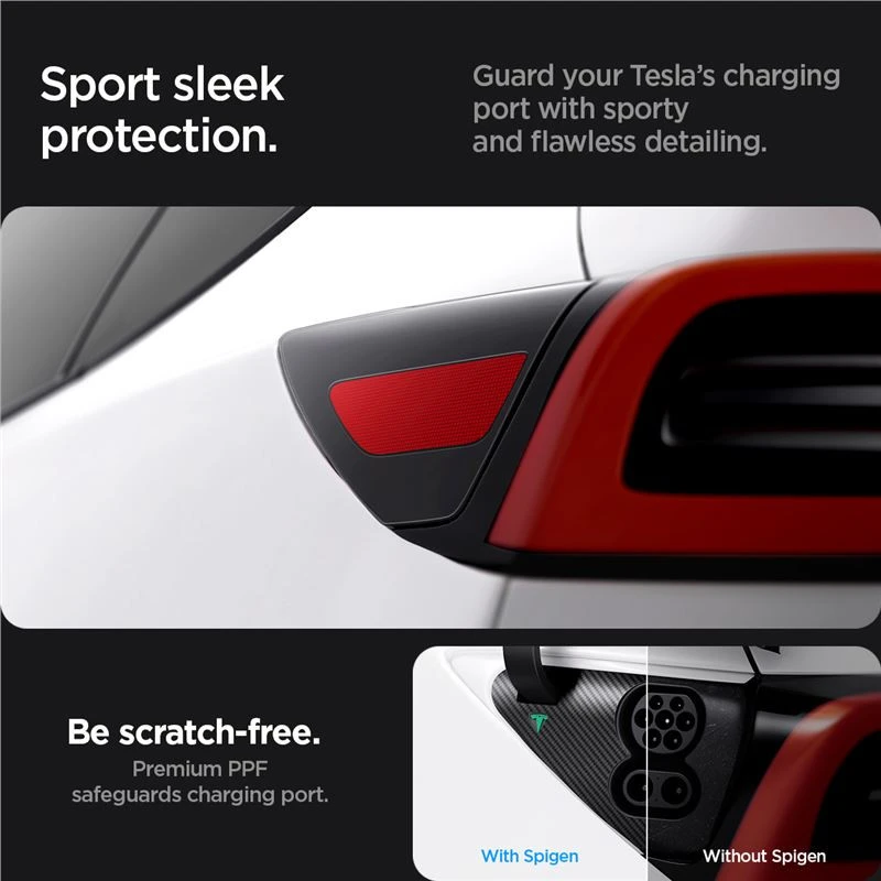 Spigen Tesla apsauginė plėvelė ir apklijavimo rinkinys įkrovimo lizdui (ES), anglies raštas - Tesla Model Y/3