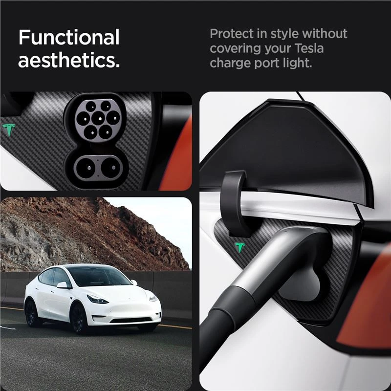 Spigen Tesla apsauginė plėvelė ir apklijavimo rinkinys įkrovimo lizdui (ES), anglies raštas - Tesla Model Y/3