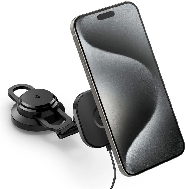 Spigen Tesla OneTap Pro 3 belaidis automobilinis įkroviklis - tvirtinimas prie ekrano