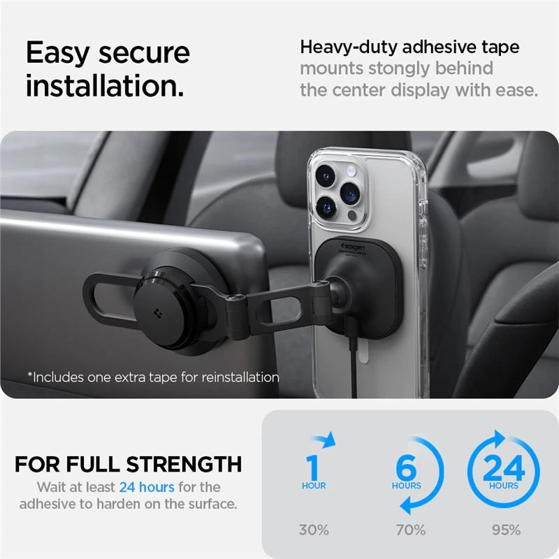 Spigen Tesla OneTap Pro 3 belaidis automobilinis įkroviklis - tvirtinimas prie ekrano