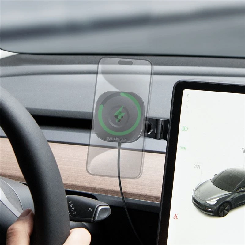 Spigen Tesla OneTap Pro 3 belaidis automobilinis įkroviklis - tvirtinimas prie ekrano