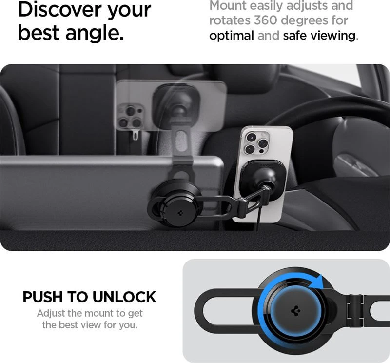 Spigen Tesla OneTap Pro 3 belaidis automobilinis įkroviklis - tvirtinimas prie ekrano
