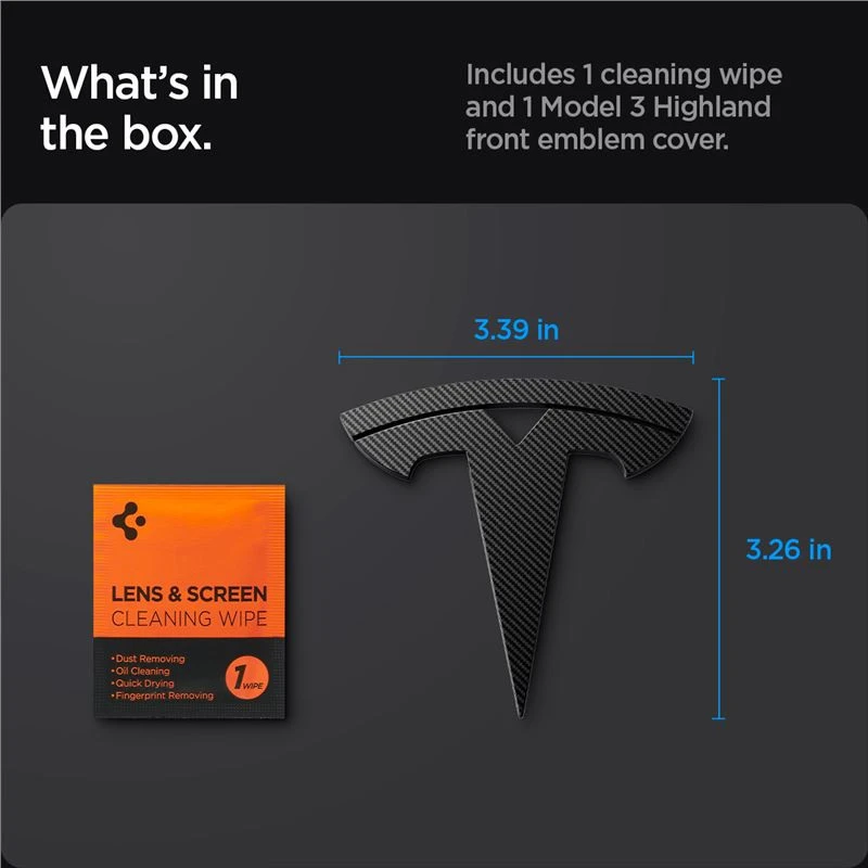 Spigen Tesla priekinės emblemos pilnas dangtelis, anglies pluoštas - Tesla Model 3 2024