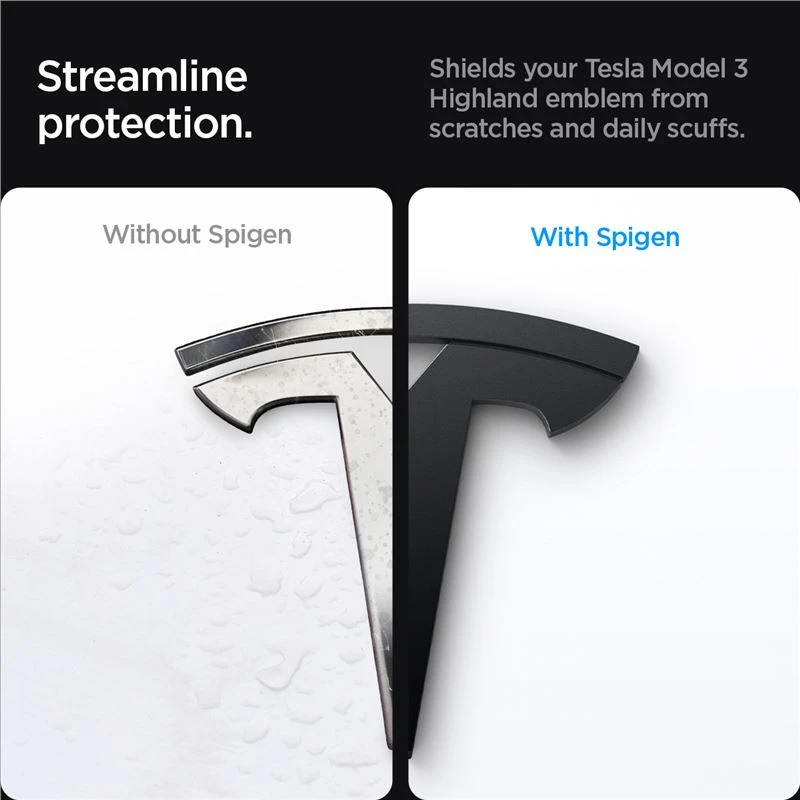 Spigen Tesla priekinės emblemos pilnas dangtelis, juodas - Tesla Model 3 2024