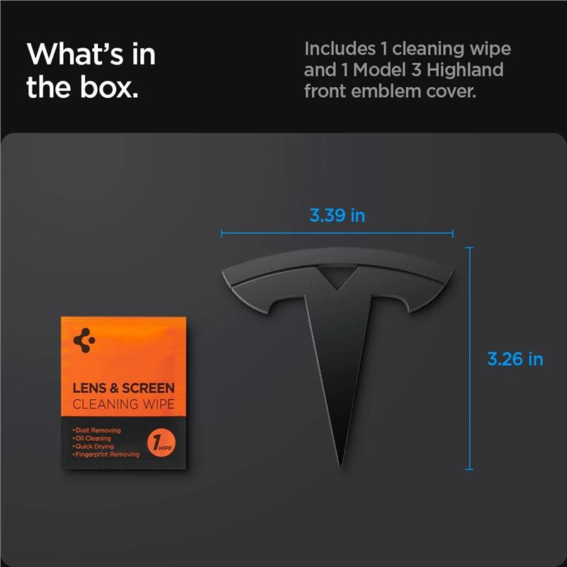 Spigen Tesla priekinės emblemos pilnas dangtelis, juodas - Tesla Model 3 2024