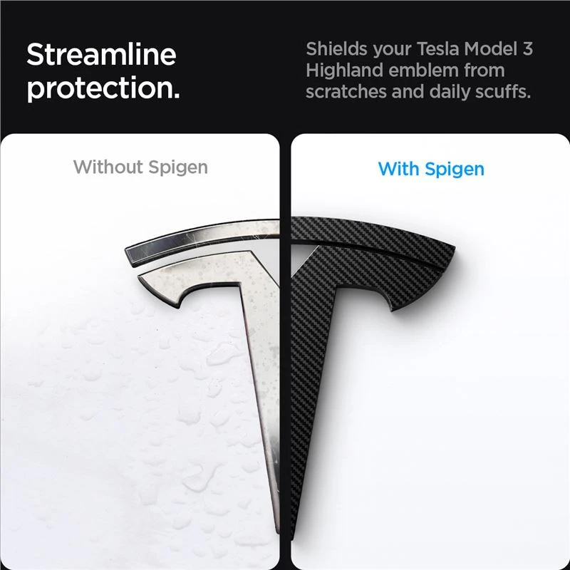 Spigen Tesla priekinės emblemos pilnas dangtelis, anglies pluoštas - Tesla Model 3 2024