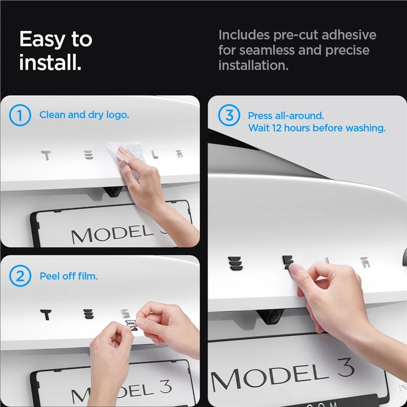 Spigen Tesla galinės emblemos (logotipo) pilnas dangtelis, juodas - Tesla Model 3 2024