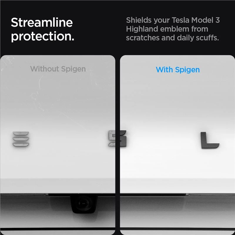 Spigen Tesla galinės emblemos (logotipo) pilnas dangtelis, juodas - Tesla Model 3 2024