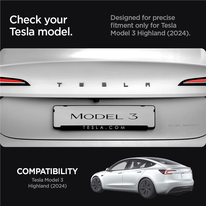 Spigen Tesla galinės emblemos (logotipo) pilnas dangtelis, juodas - Tesla Model 3 2024