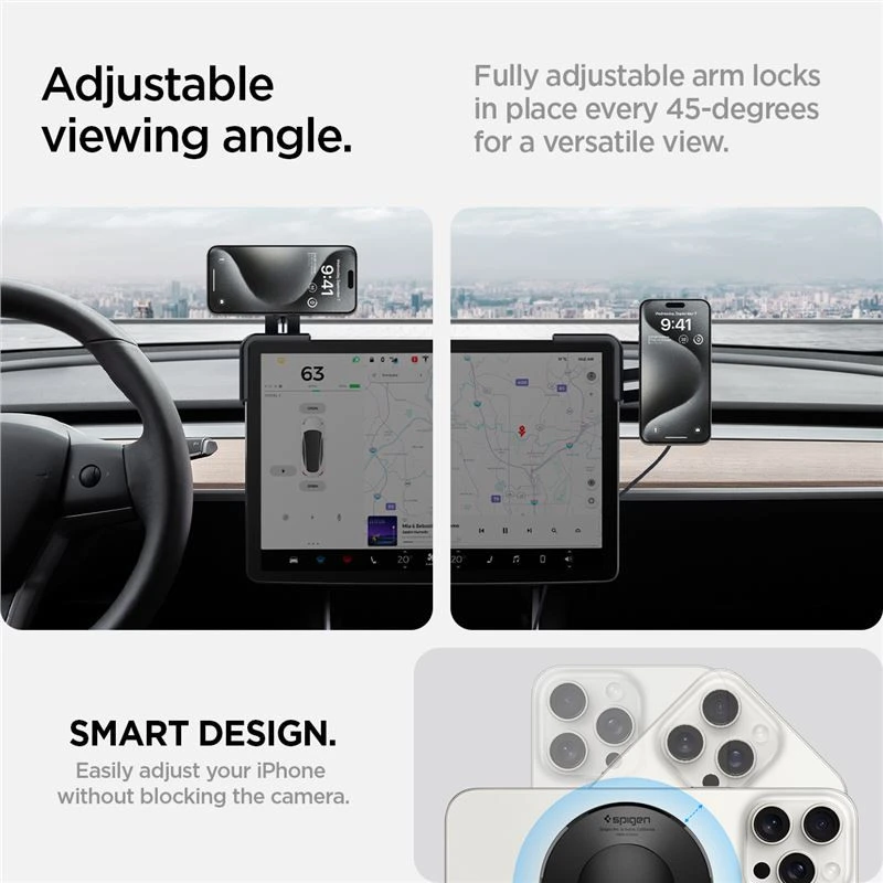 Spigen Tesla TapLock MagSafe automobilinis laikiklis-kroviklis, juodas - belaidis / skirtas ekranui