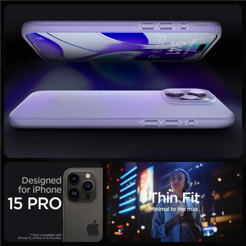 Spigen Thin Fit dėklas skirtas Apple iPhone 15 Pro,  spalva - Iris Purple