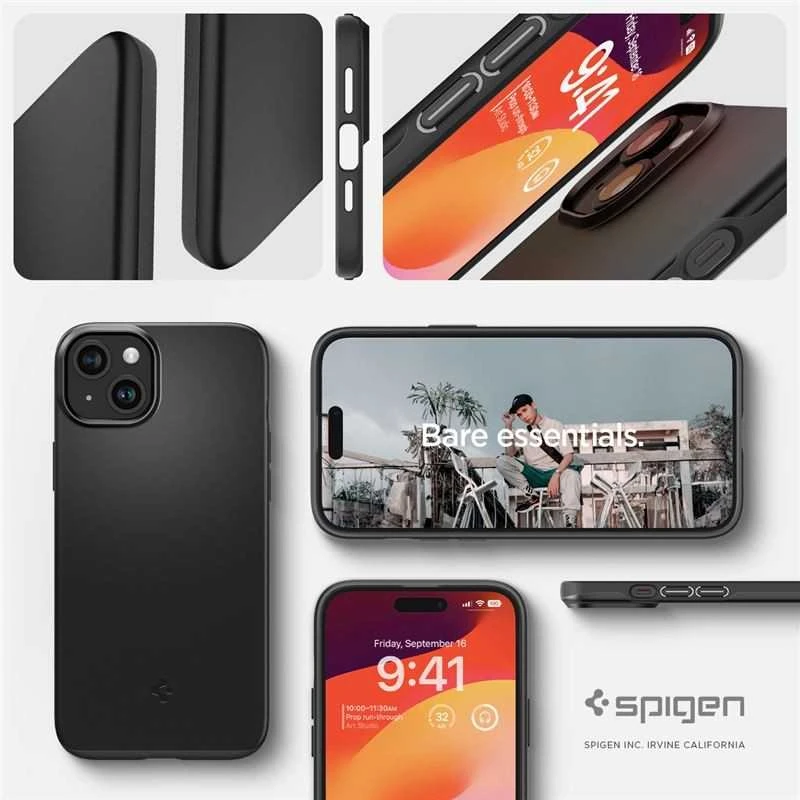Spigen Thin Fit dėklas skirtas Apple iPhone 15,  spalva - Juoda