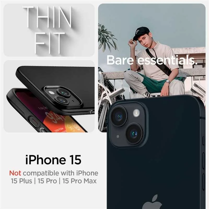 Spigen Thin Fit dėklas skirtas Apple iPhone 15,  spalva - Juoda