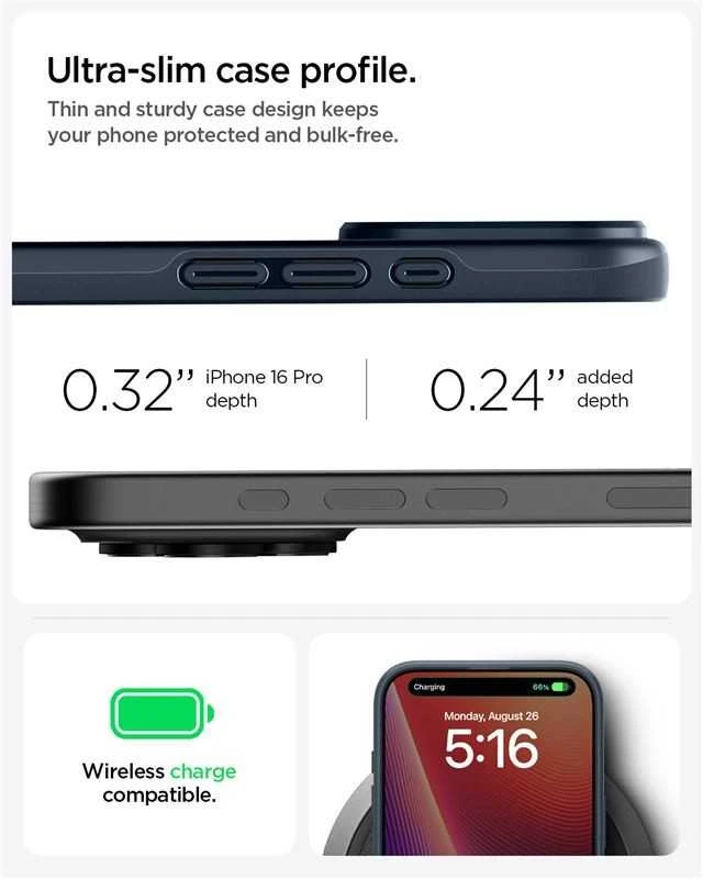 Spigen Thin Fit MagSafe dėklas, skirtas iPhone 16 Pro – tamsiai pilkas