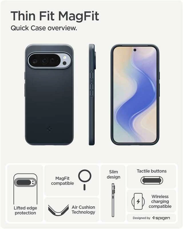 „Spigen Thin Fit Mag MagSafe“ dėklas, skirtas „Google Pixel 10 Pro XL“ – grafito spalvos