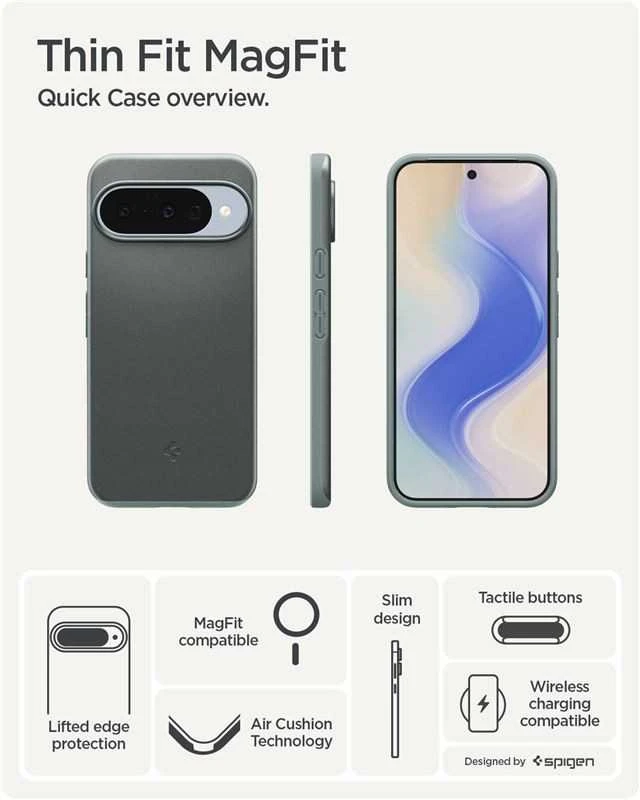 Spigen Thin Fit Mag MagSafe – dėklas skirtas Google Pixel 10 / 10 Pro Sage Žalias