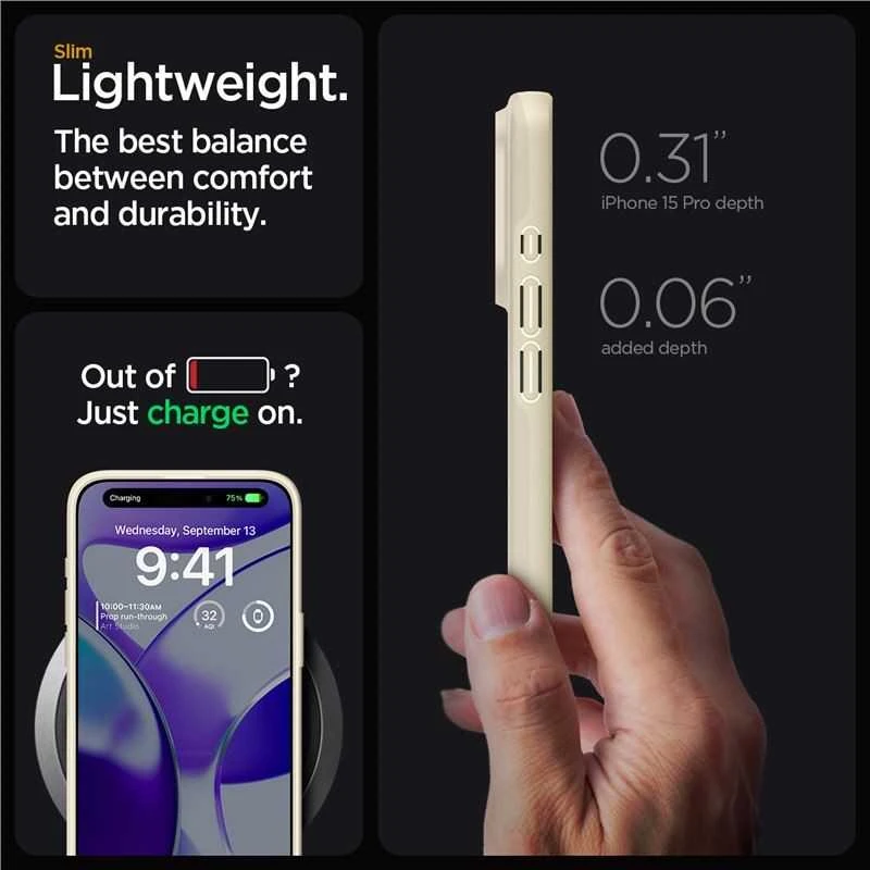 Spigen Thin Fit dėklas skirtas Apple iPhone 15 Pro,  spalva - Mute Beige