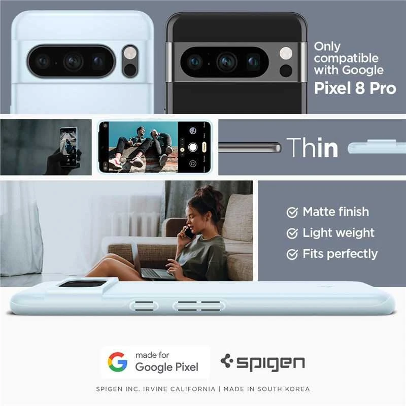 Dėklas Spigen Thin Fit, prislopinta mėlyna - Google Pixel 8 Pro