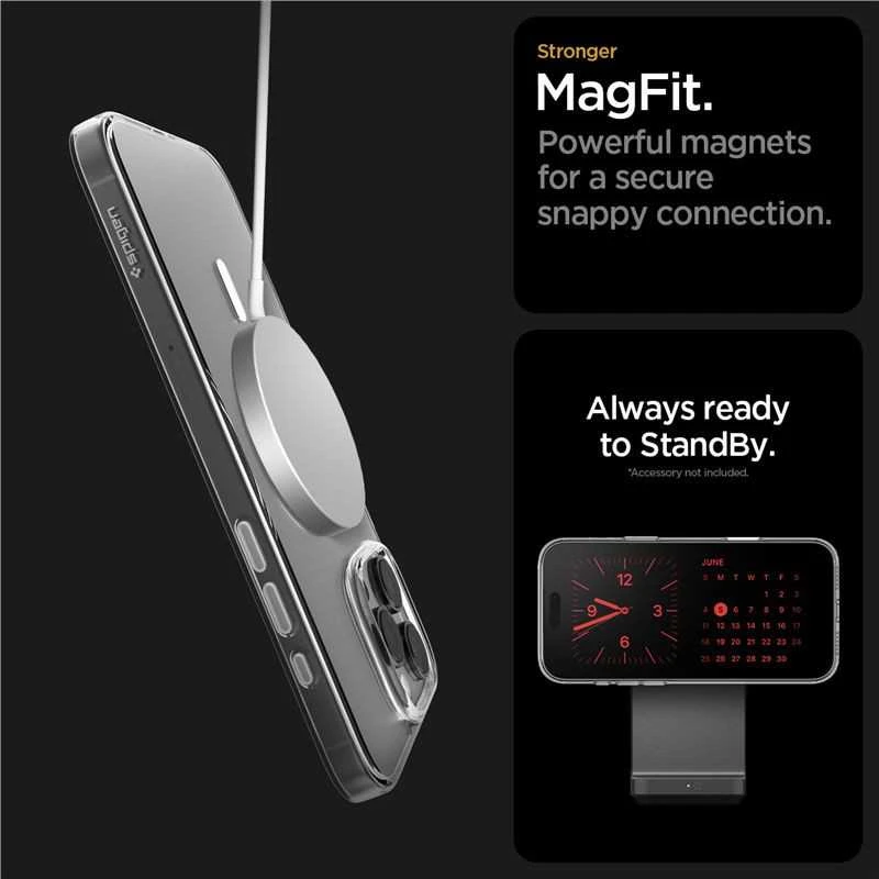 Dėklas Spigen Thin Fit T MagSafe, skaidrus baltas - iPhone 16 Pro