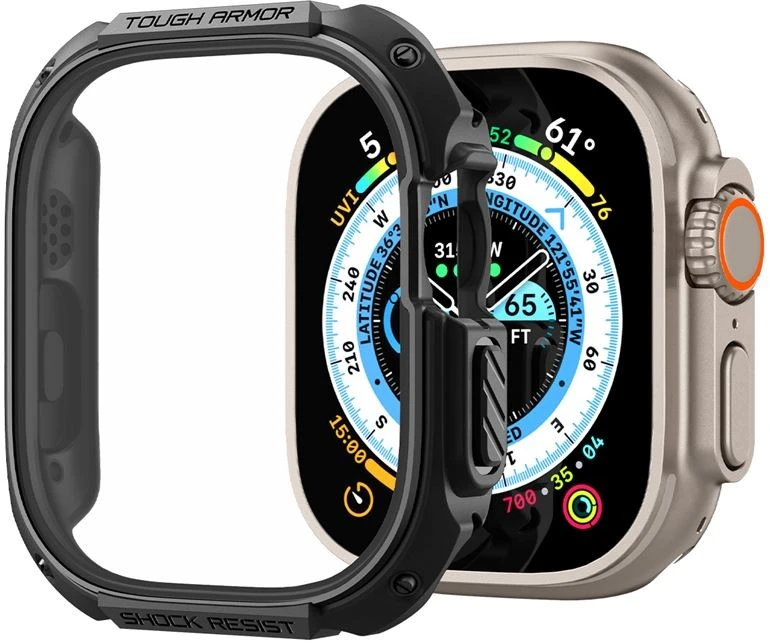 Dėklas „Spigen Tough Armor“, juodas - Apple Watch Ultra 2/Ultra 49mm