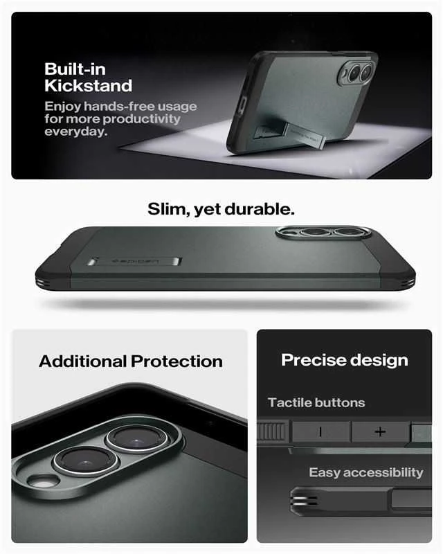 Spigen Tough Armor MagSafe dėklas skirtas Samsung Galaxy S25 Edge – Žalias/juodos spalvos