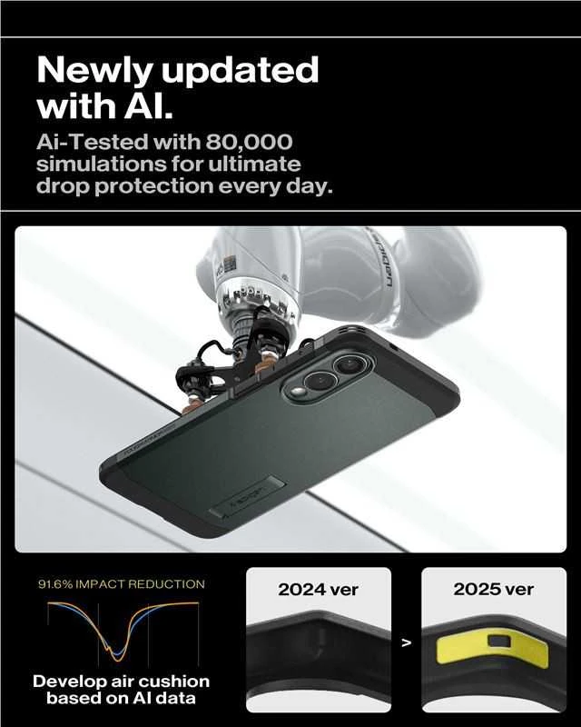 Spigen Tough Armor MagSafe dėklas skirtas Samsung Galaxy S25 Edge – Žalias/juodos spalvos