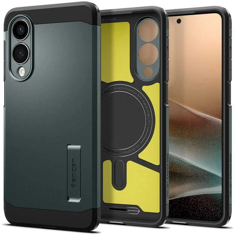 Spigen Tough Armor MagSafe dėklas skirtas Samsung Galaxy S25 Edge – Žalias/juodos spalvos