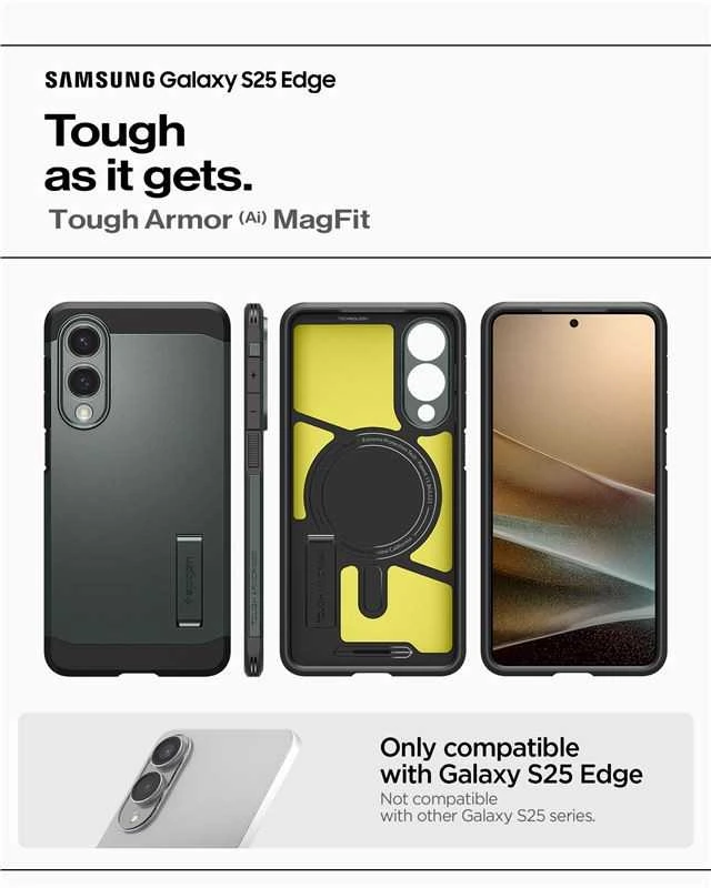 Spigen Tough Armor MagSafe dėklas skirtas Samsung Galaxy S25 Edge – Žalias/juodos spalvos