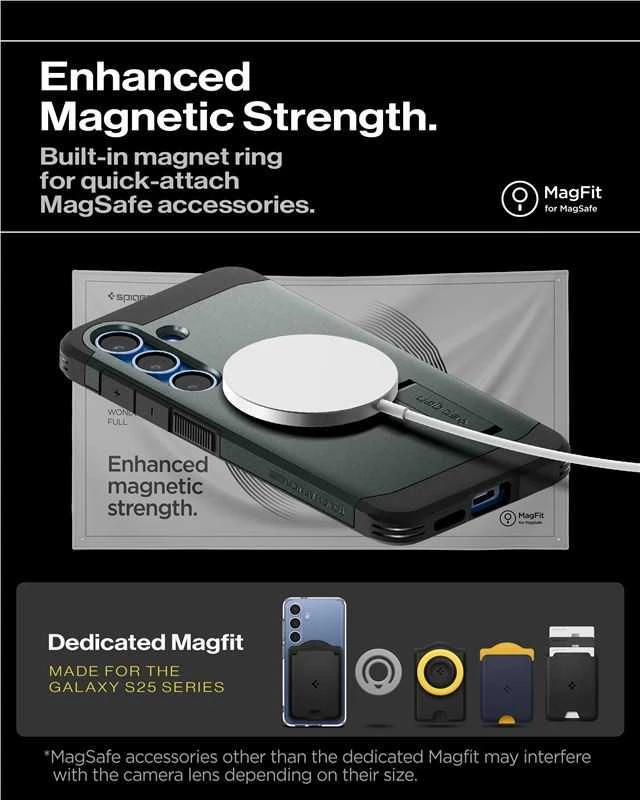 Spigen Tough Armor MagSafe dėklas skirtas Samsung Galaxy S25 – žalios spalvos