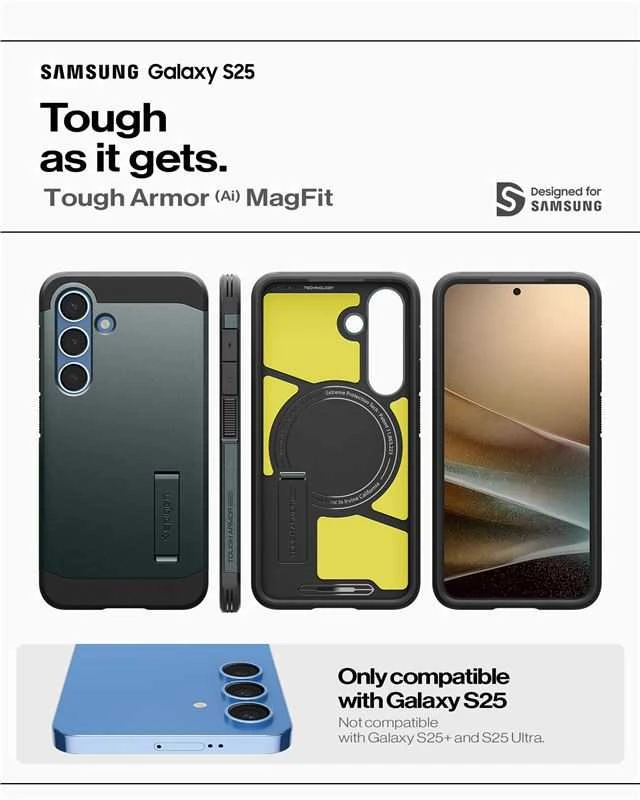 Spigen Tough Armor MagSafe dėklas skirtas Samsung Galaxy S25 – žalios spalvos