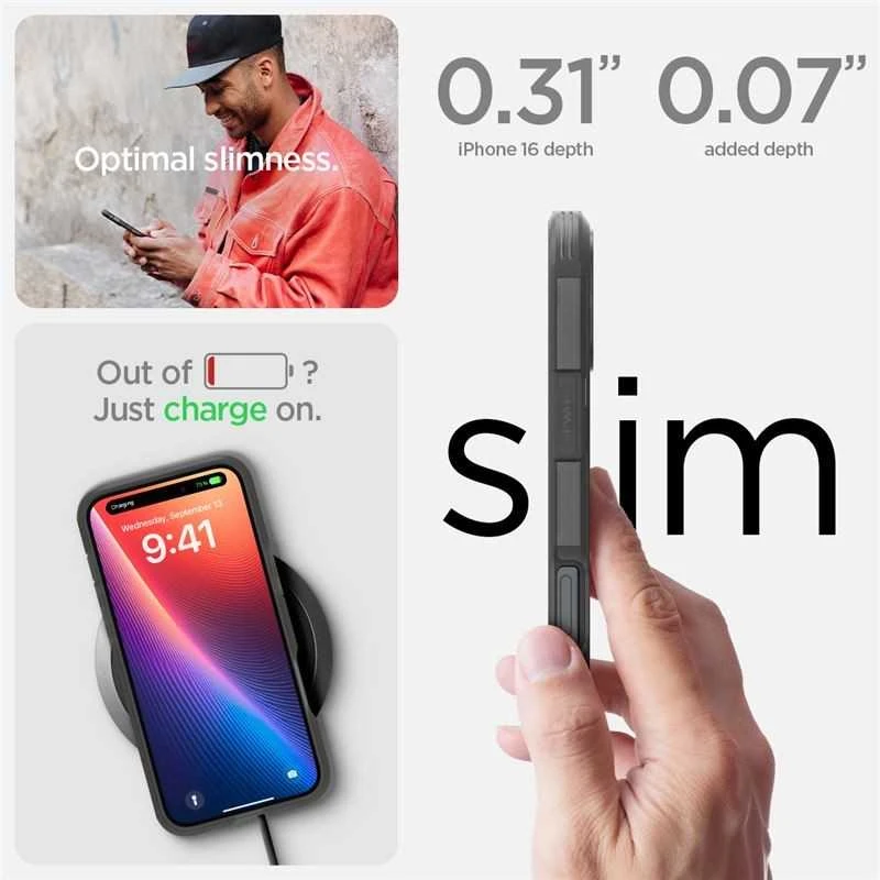 Dėklas „Spigen Tough Armor MagSafe“, šerkšno juodas - iPhone 16