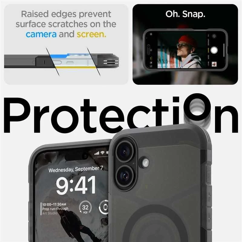 Dėklas „Spigen Tough Armor MagSafe“, šerkšno juodas - iPhone 16