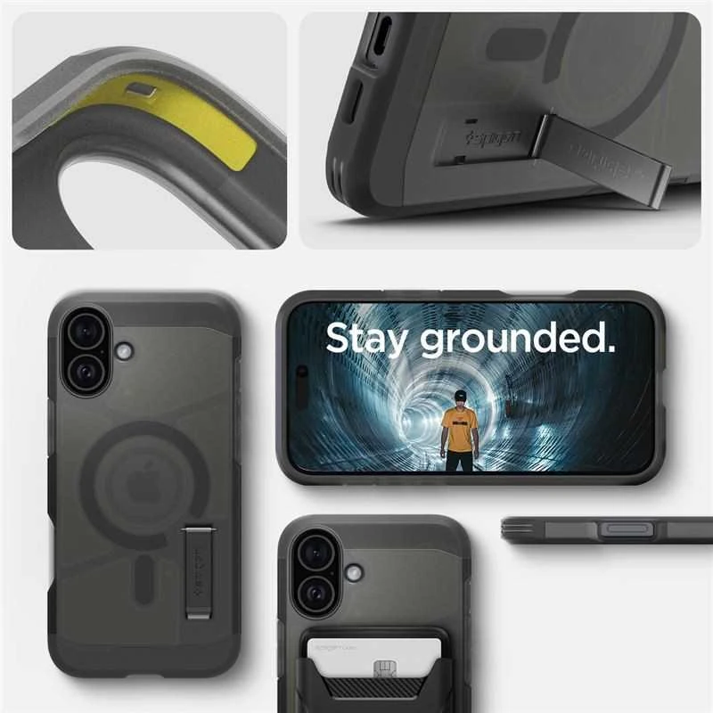 Dėklas „Spigen Tough Armor MagSafe“, šerkšno juodas - iPhone 16