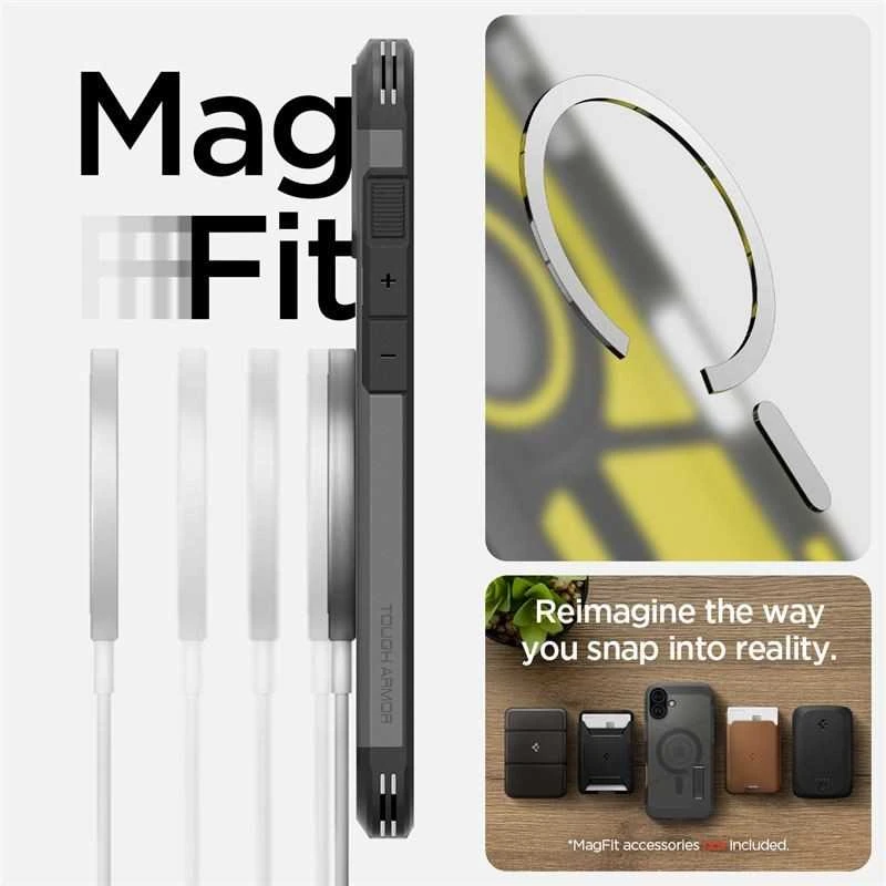 Dėklas „Spigen Tough Armor MagSafe“, šerkšno juodas - iPhone 16