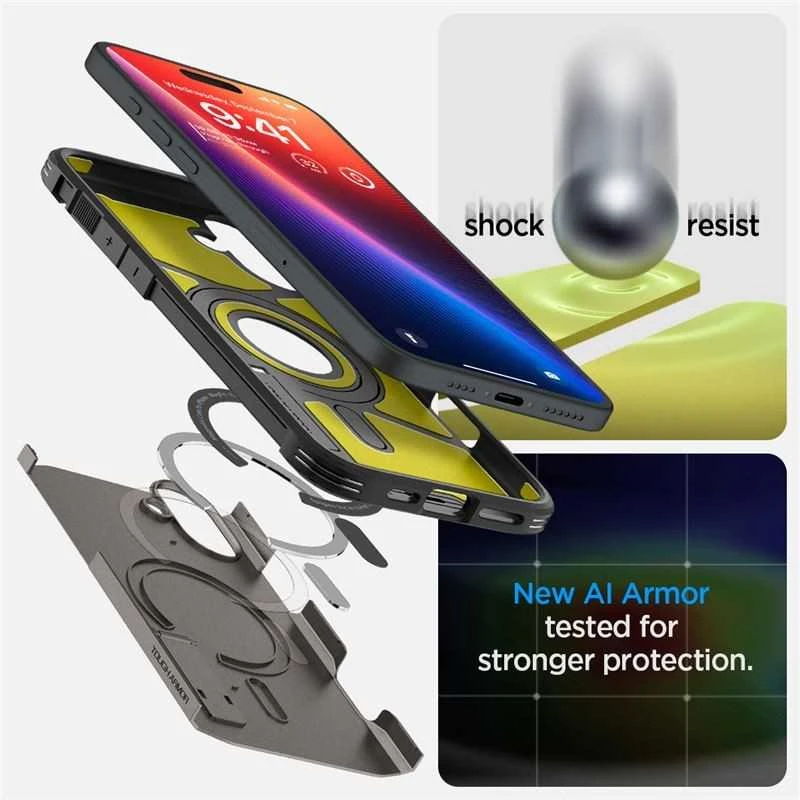 Dėklas „Spigen Tough Armor MagSafe“, šerkšno juodas - iPhone 16